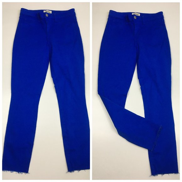 NWOT L'AGENCE Blue Faux Pockets Raw Hem Logo Hardware Skinny Jeans - Picture 1 of 7